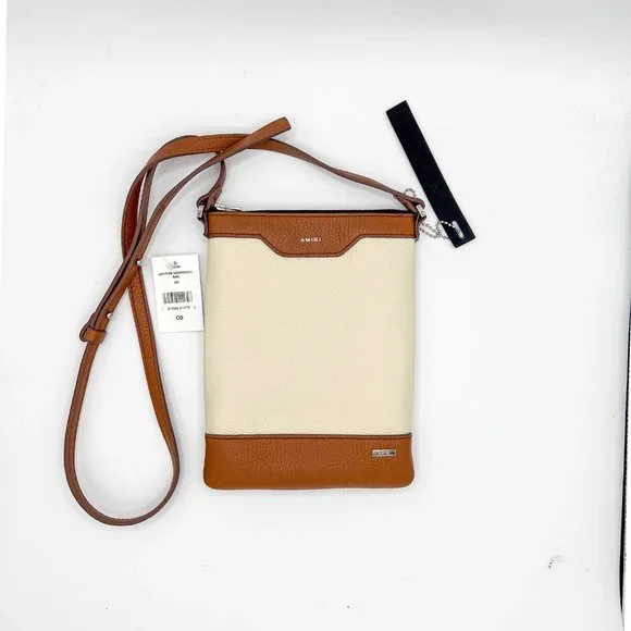 Amiri Men's Leather Crossbody Bag in Brown and Creme, Made in Italy